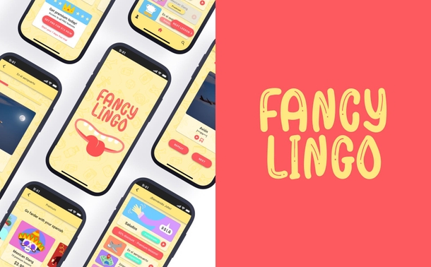 A snapshot of some of the screens in Fancylingo language learning application for Android and iPhone